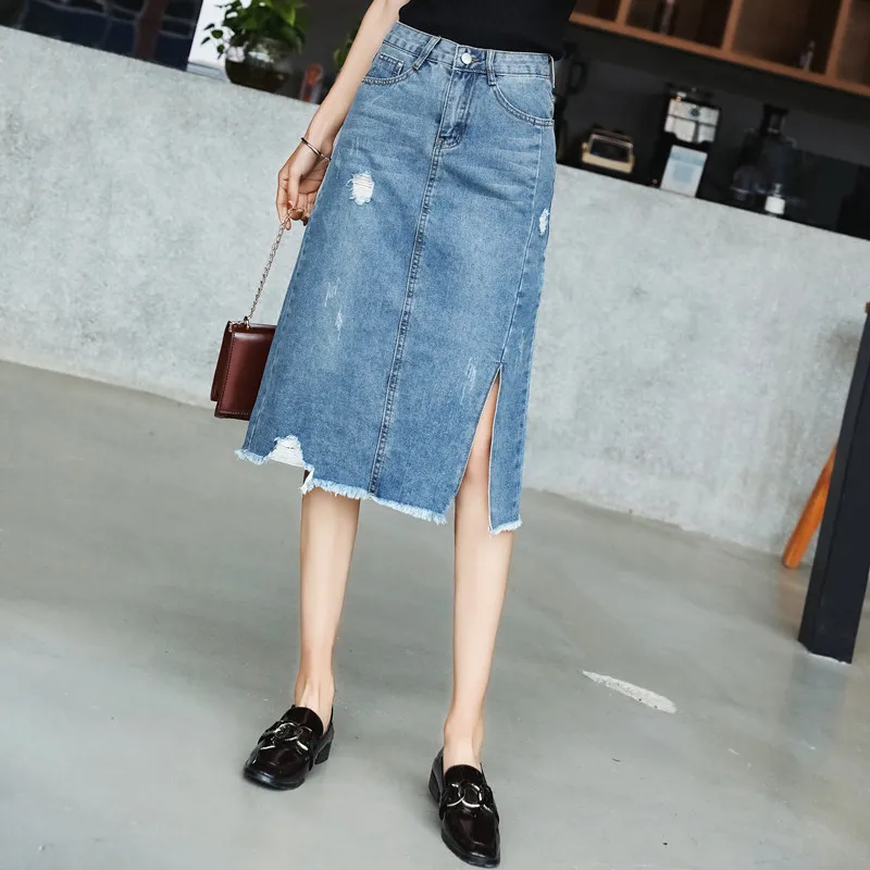 

Free Shipping 2019 Women's Spring and summer new super large size long section high waist versatile stretch A word skirt