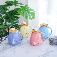 

Kawaii Color Cat Mug Heat-resistant With Lid Spoon 420ml Cup Cartoon Kitten Coffee Ceramic Mugs For Kids Women Office Drinkware