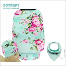 Многофункциональный дышащий эластичный чехол для детского автокресла в цветочном стиле, Хлопковый чехол для грудного вскармливания с нагрудниками/шапкой