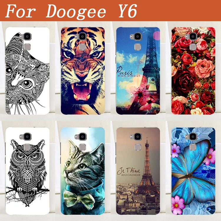 

14 Patterns DIY Tiger Owl Rose Butterfly printing Painted Back Cover for Doogee Y6 Phone Case Cover For Doogee Y6 5.5 inches
