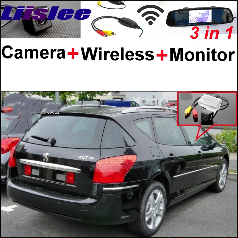 For Peugeot 406 407 3 in1 Special Rear View Reversing Camera + Wireless Receiver + Mirror Monitor Back up Parking System 1