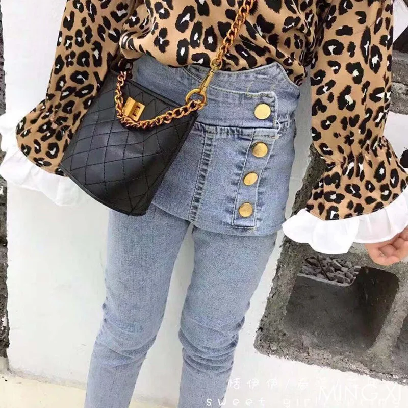 

2019 spring new children's clothing girls pants children's jeans girls denim slim nine pants blue kids pants