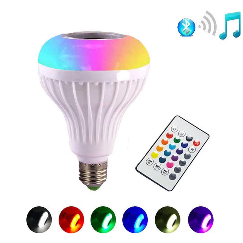 

Smart RGB RGBW E27 Wireless Bluetooth Speaker Bulb Music Playing Dimmable LED Bulb Light Lamp with 24 Keys Remote Controller
