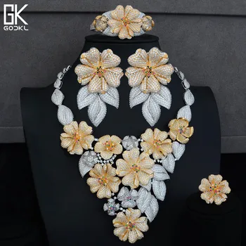 

GODKI Luxury Flower Cluster 4PC African Jewelry Sets For Women Wedding Cubic Zircon Crystal CZ Indian Dubai Bridal Jewelry Sets