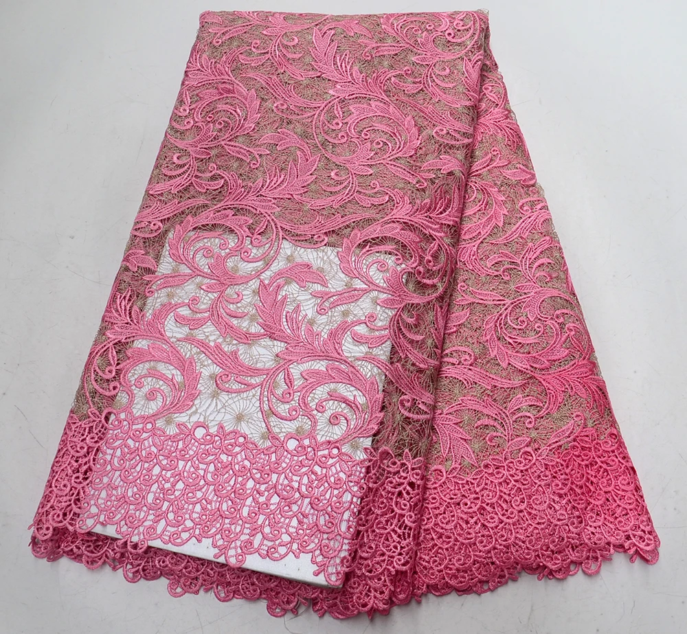 

New Design African Lace Fabrics 5yard Guipure Lace Fabric High Quality Embroidered Cord Lace Fabric For Wedding Dresses