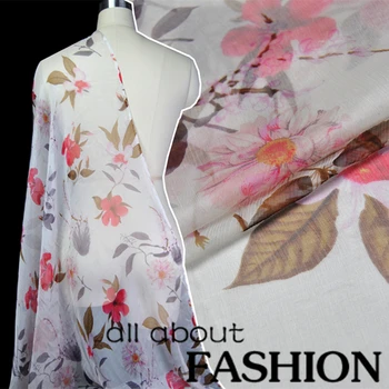 

LEO&LIN Elegant white flower 100% silk Shun Yu wrinkle Baotou georgette spring summer dress fabric (1 meter)