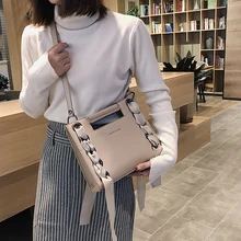 Однотонные женские Сумки из искусственной кожи, модные сумки через плечо с лентами для женщин, вместительные кожаные женские кошельки, женские сумки через плечо