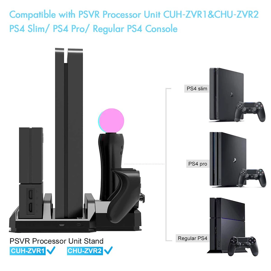 PS4 Pro Slim/PS VR Move многофункциональная охлаждающая подставка и контроллер зарядная док-станция для Playstation 4 и PS Move
