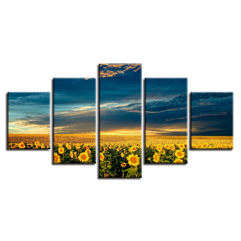 Frame Art Modern HD Print 5 Pieces Sunflower Flowers Sea Paintings Poster Modular Canvas Home Decor Room Wall Landscape Pictures | Дом и сад