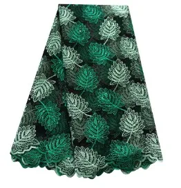 Королевский синий мягкий сетчатый кружевной материал с бисером и камнями 5 ярдов высокого качества нигерийские кружевные ткани для aso ebi wdding платье - Цвет: Green