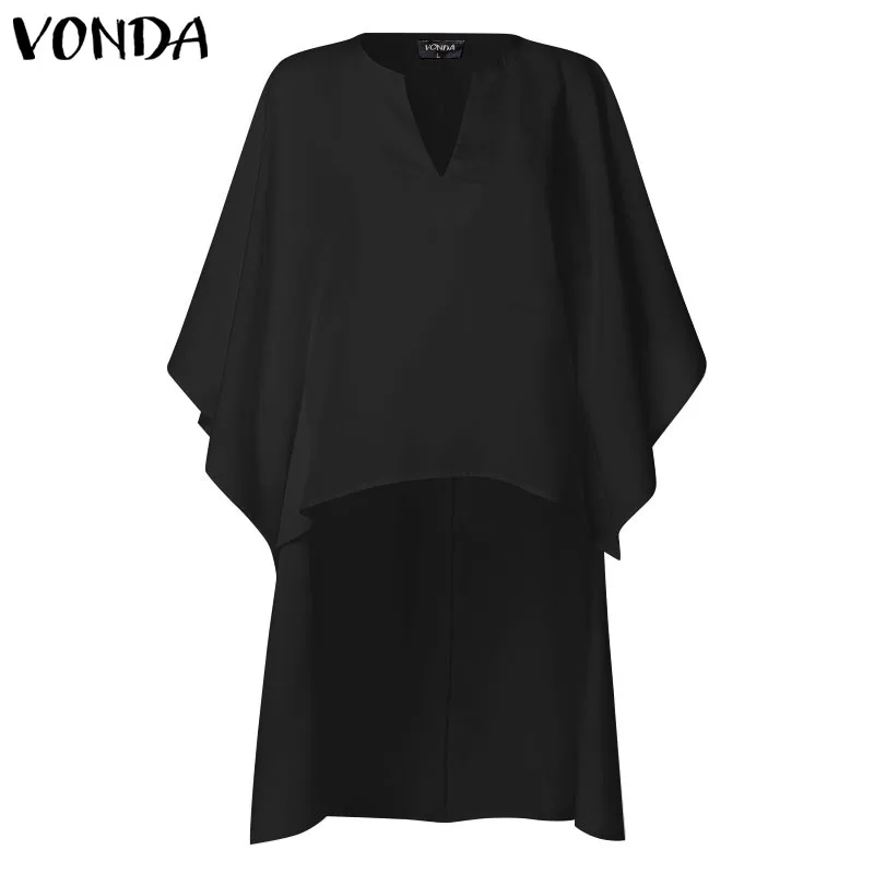 

VONDA 2019 V Neck Asymmetrical Batwing Sleeve Top Elegant Longline Blouse Women Spring Solid Blouses Plus Size Shirts