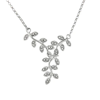 

TOGORY Silver Plated Sparkling Leaves Long Pendant Brand Necklace, Clear CZ Women Pendants & Necklaces Jewelry