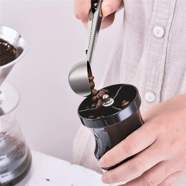 2 в 1 кофейная круглая ложечка из нержавеющей стали ложка для кофе с зажимом кофе чай мерный Совок Ложка с мешком зажим для кофе инструменты KC1060