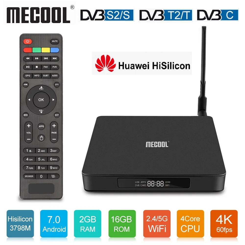 MECOOL K6 DVB-S2 DVB-T2 DVB-C Android 7,0 ТВ коробка Hisilicon Hi3798M, 2 Гб оперативной памяти, 16 Гб встроенной памяти, 64bit 4K 2,4/Wi-Fi 5 ГГц двухъядерный процессор Wi-Fi BT4.1 USB3.0 сверхвысокой четкости 4K Ultra HD