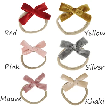 

12pcs/lot Velvet Hair Bow Nylon Headband Baby Girls Hair Headband Kidocheese