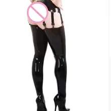 Черные Облегающие высокие натуральные латексные резиновые чулки женские чулки