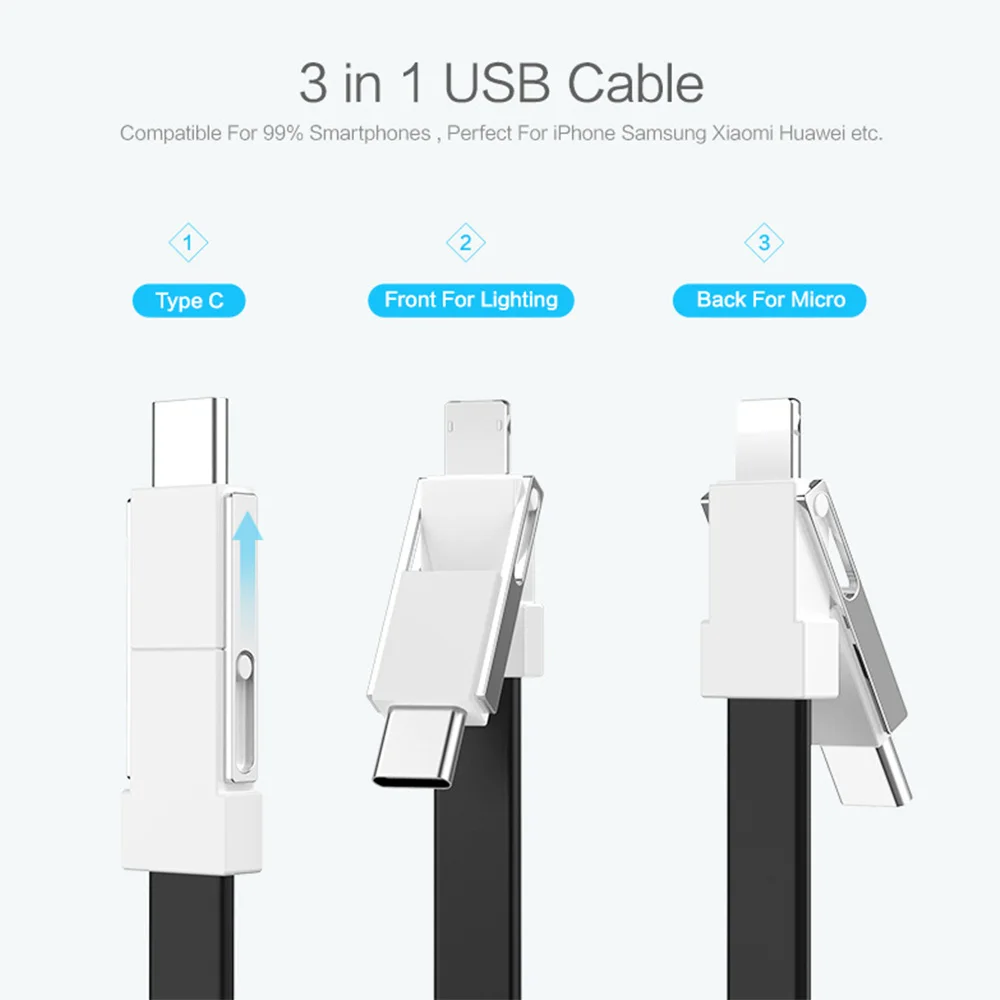 3 في 1 سلسلة مفاتيح محمولة USB كابل بيانات ل فون المصغّر USB نوع C سريع شحن كابل شاحن الهاتف المحمول لسامسونج غالاكسي