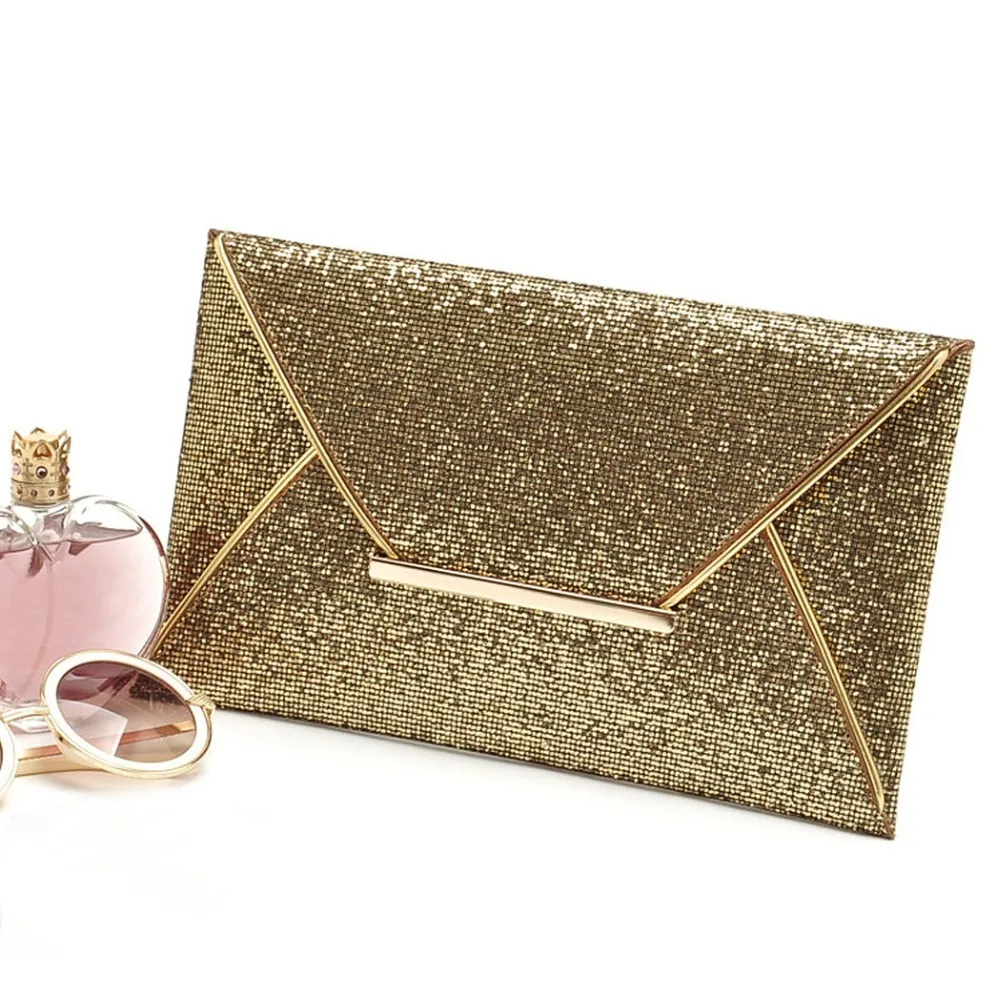 Fashion Women Sequins Clutches Elegant Ladies Evening Bag Envelope Clutch Handbag Golden,black