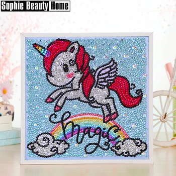 

New Full Special Shaped Diamond Painting Cartoon Diamond Embroidery Animals Unicorn with Frame Handmade DIY Gifts For Kids
