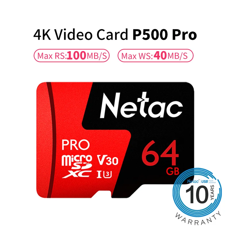 Netac Micro SD Card 64 Гб 128 256 UHS 1 слот для карт памяти 64 128 256 ГБ видео в формате 4 K U3 V30 Flash SDCard смартфон TF карты из-за цветопередачи монитора - Емкость: P500 Pro 64GB