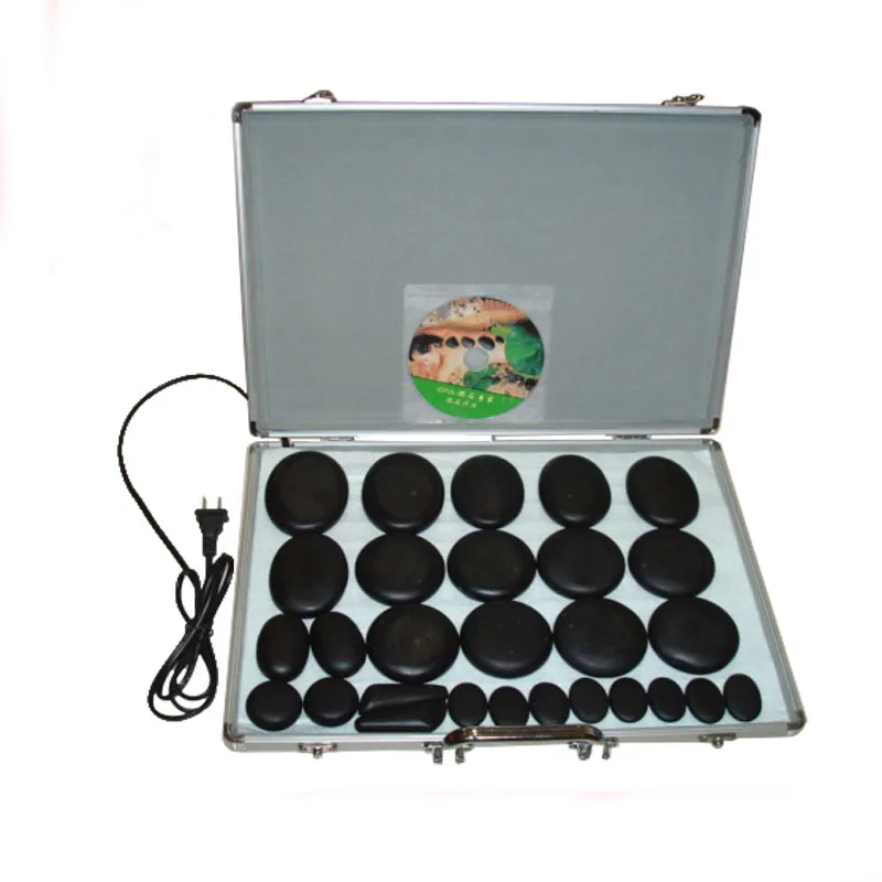 

28pcs natural cold-hot spa energy stone acupuncture massage stone with thermostat heater volcanic energy stone