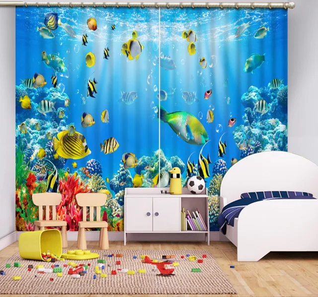 vorhang kinderzimmer fische, dekoration moderne vorhänge fisch die unterwasserwelt kinderzimmer, Innenarchitektur