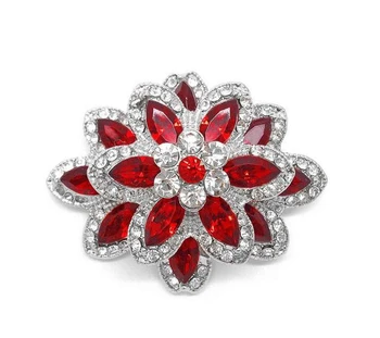 

Vintage Silver Red Marquise Crystal Diamante Flower Bridal Brooches Women