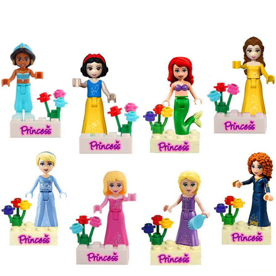 

8Pcs/Set Princess Girl White Snow Tinker Bell Fairy Tale Anna Elsa Model Building Block Toys Gift For Children Compatible Legoe