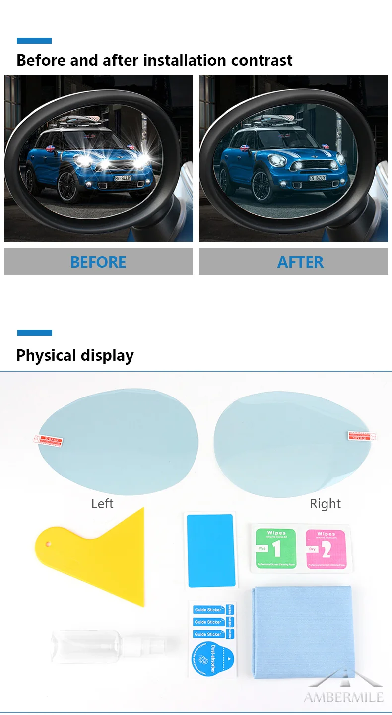 AMBERMILE Car Rearview Film Anti Fog Film Auto Rainproof Sticker for Mini Cooper R55 R56 R57 R61 F54 F55 F56 R60 F60 Accessories (4)