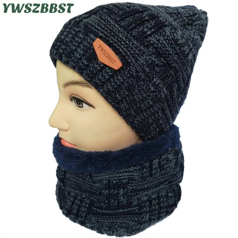 

New Plush Knitted Men Winter Hats Crochet Neck Warmer Collar Fashion Artificial Fur Winter Hat for Men Beanies Cap Scarf Set