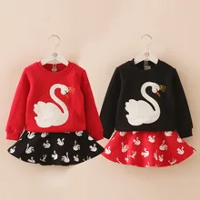 Child set 2015 autumn and winter female children’s child clothing t-shirt waist skirt fleece Red and black tz-2633 twinset