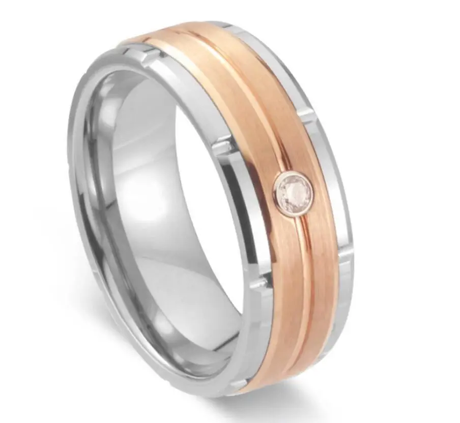 

Tungsten Carbide Wedding Ring with Zirconia 8mm Width Rose Gold Color Ring