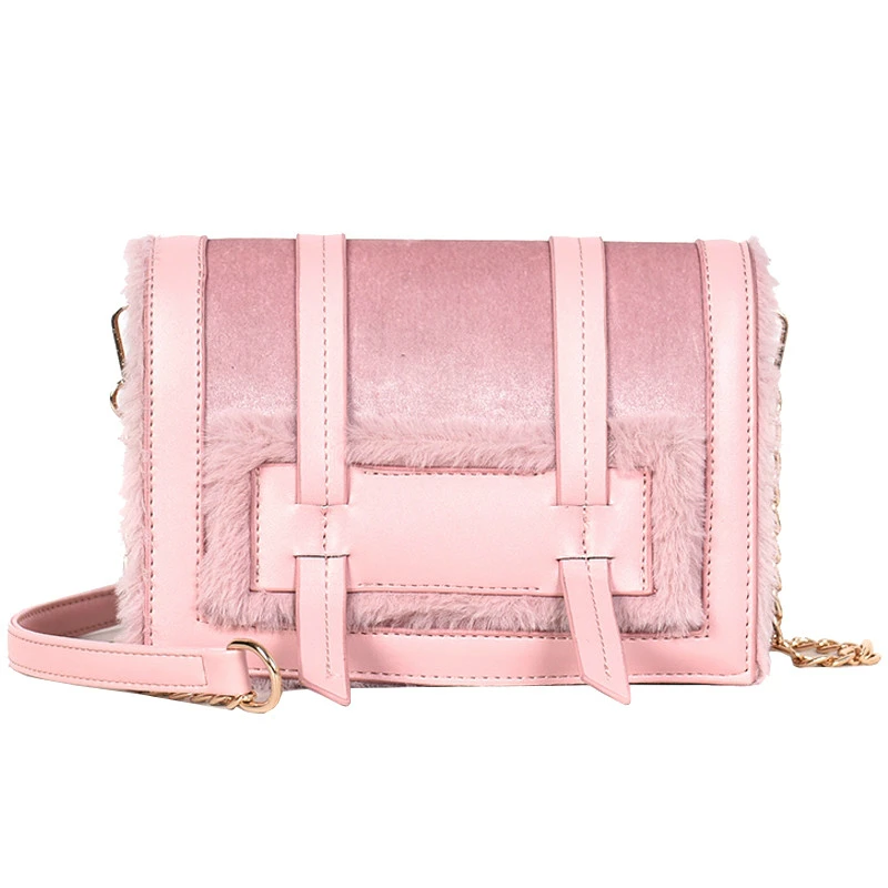 

2018 New Fashion Handbags Quality Velvet Women's Designer Handbag Splicing Plush Sweet Square bag Chain Shoulder Messenger bags
