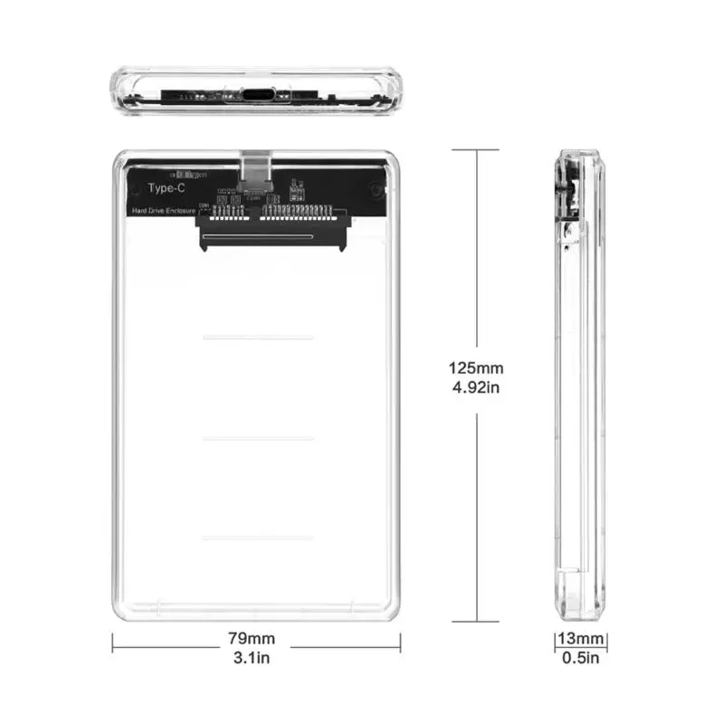 2,5 дюймовый Прозрачный чехол для жесткого диска type-C на Sata 3,0 без инструментов 5 Гбит/с USB 3,1 корпус для жесткого диска 2 ТБ жесткий диск SSD коробка