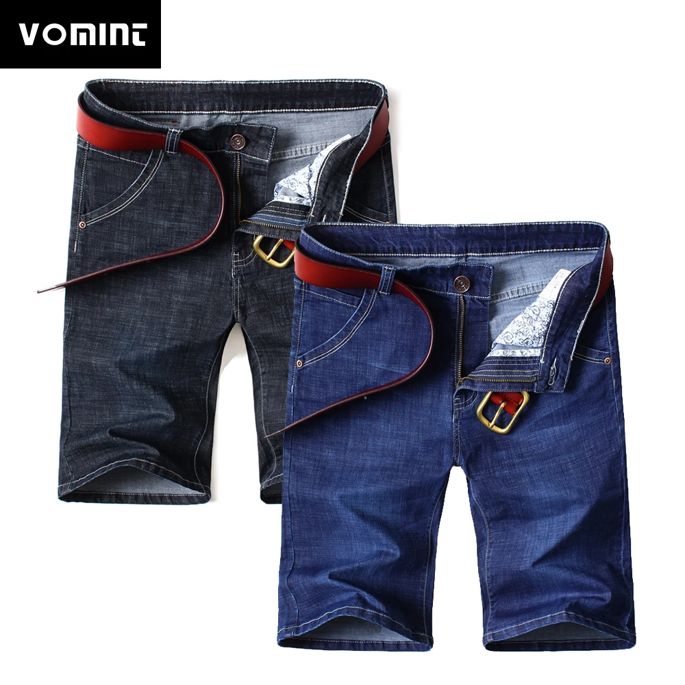 2019 vomint Large size men's high elastic denim shorts men's short jeans summer casual blue, black short jeans shorts XL 44 46