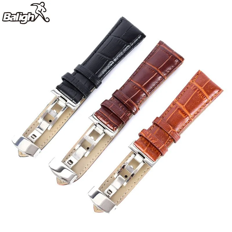 

Newest Fashion 16-24mm Genuine Leather Strap Polished Stainless Steel Butterfly Clasp Deployant Buckle Watch Band 5 Color