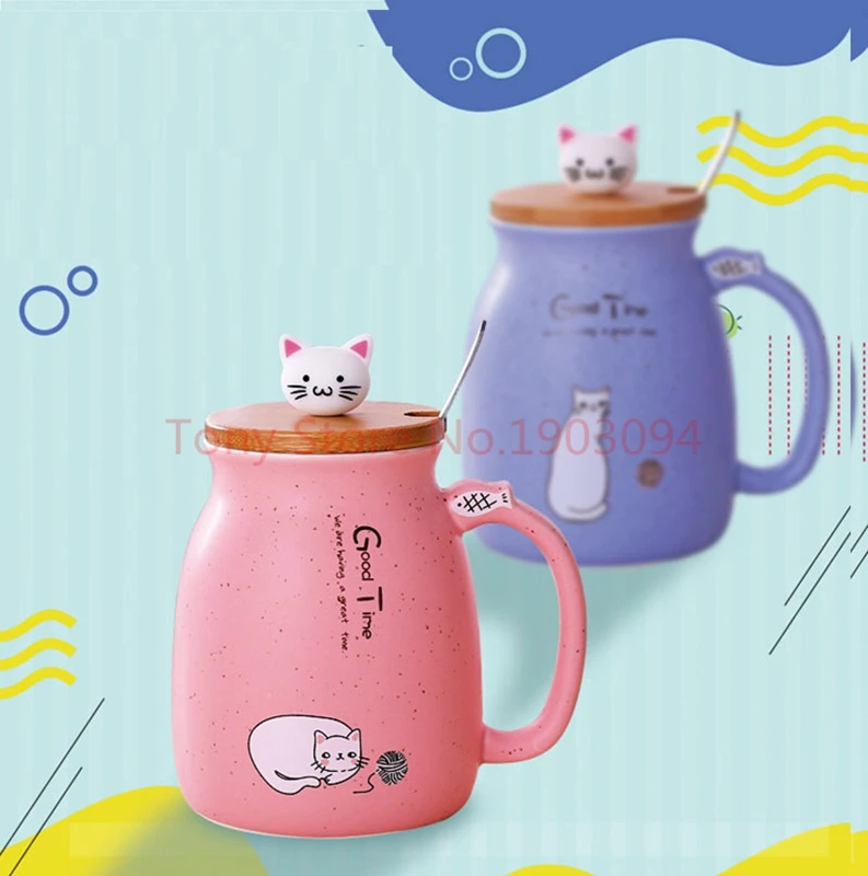 

New sesame cat heat-resistant cup color cartoon with lid cup kitten milk coffee ceramic mug children cup office gifts