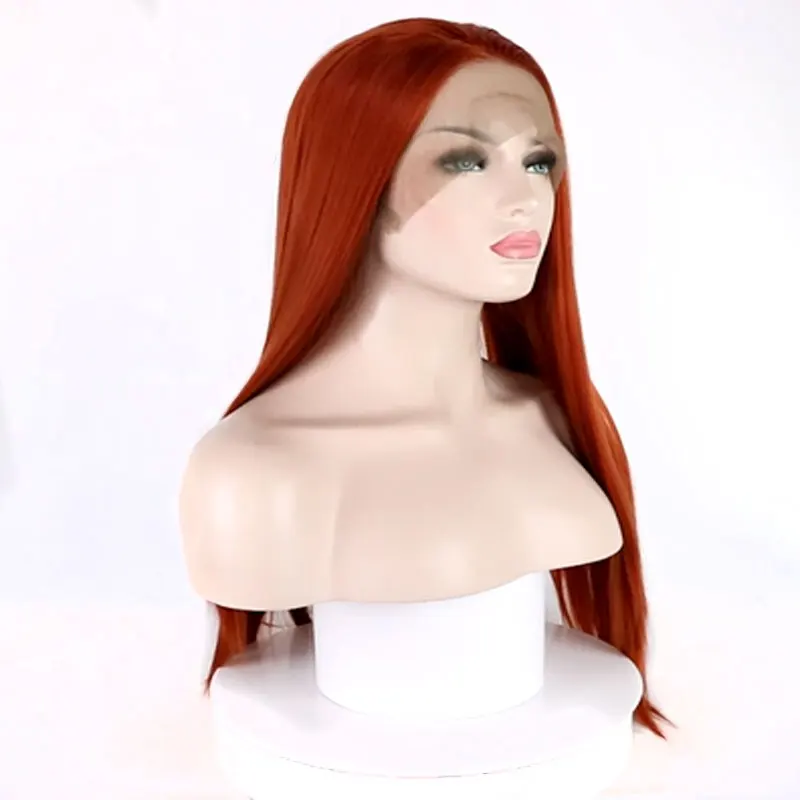 

Bombshell Dark orange/Copper red Yaki Straight High Temperature Fiber Natural Synthetic Lace Front Wigs Long Hair Cosplay Wigs