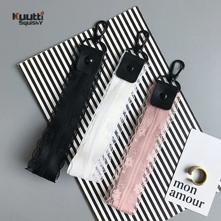 Kuutti 1PC Black Pink White Elegant Lace Wrist Strap for Phone Case Key Chain Ropes Universal Use DIY Mobile Phone Accessories,White