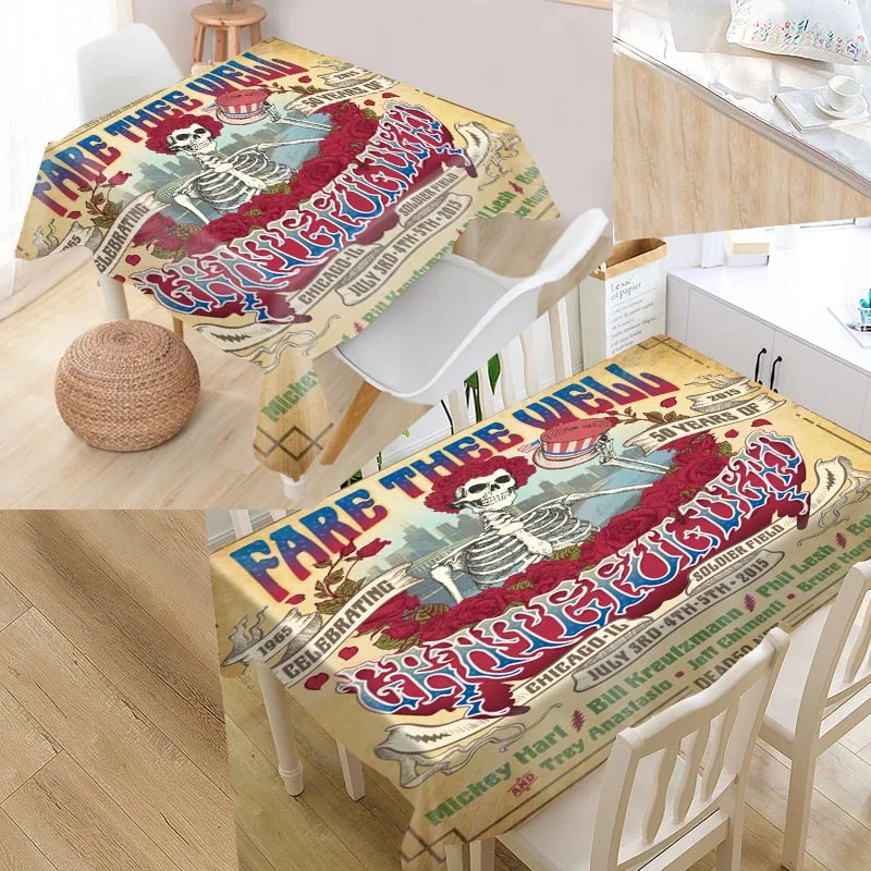 

New Arrival Custom grateful dead Table Cloth Waterproof Oxford Fabric Rectangular Tablecloth Home Party Tablecloth