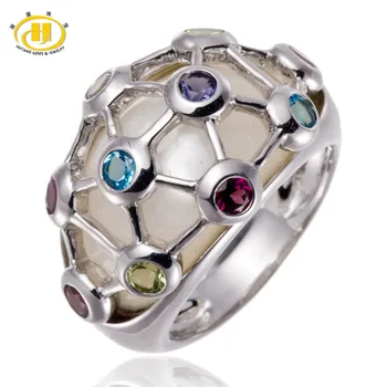 

Hutang Natural Multi-color Gemstones Rings Rhodolite Peridot Solid 925 Sterling Silver Ring Jewelry for Women Gift High Quality