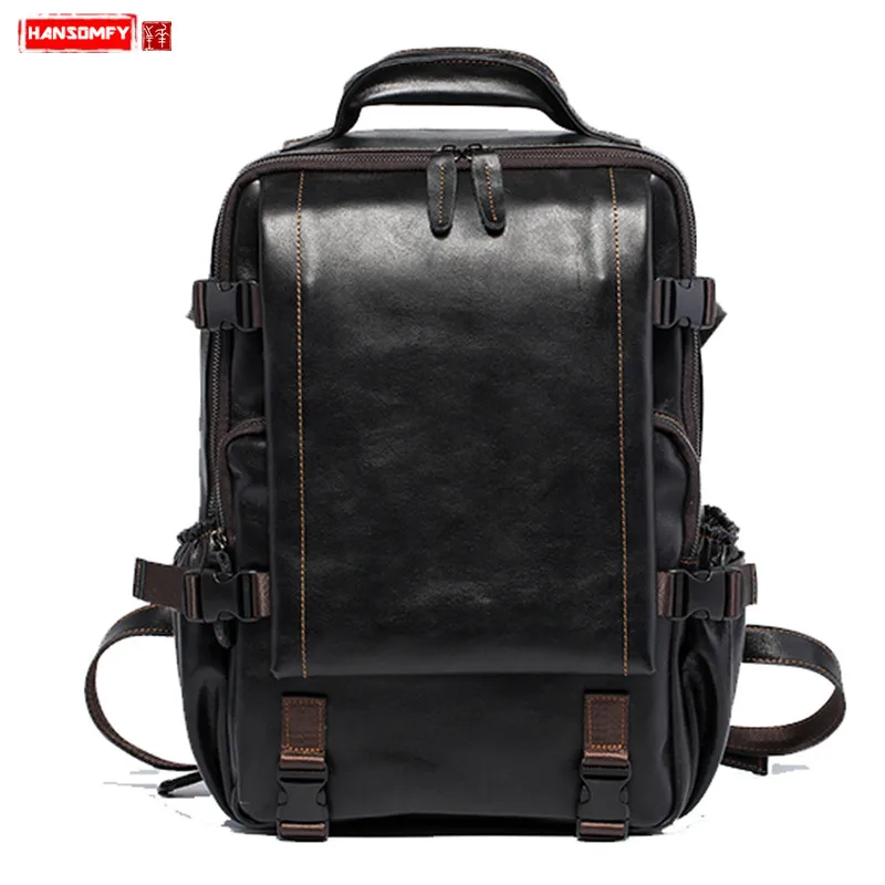 Echt Lederen Heren Rugzak Vintage Zachte Zwarte Lederen Mannen Reizen Rugzakken Mannelijke 15.6 Inch Laptop Tas Schooltas Schoudertas Echt Lederen Heren Rugzak Vintage Zachte Zwarte Lederen Mannen Reizen Rugzakken Mannelijke 15.6 Inch Laptop Tas Schooltas Schoudertas