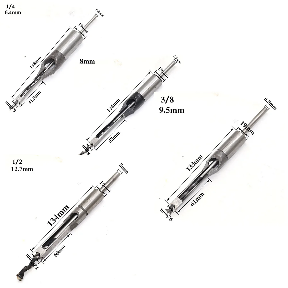 4Pcs Woodworker Square Hole Drill Bits Wood Mortising Chisel Set Bit Kits for DIY Woodworking Tools Mortising Drill Power Tools