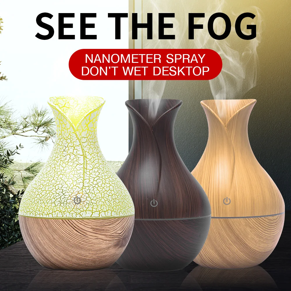 

Aroma Essential Oil Diffuser 130ml Mini Air Humidifier USB Ultrasonic Aromatherapy Wood Grain 7 Color LED Lights For Home Office