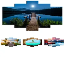 

Lake Light Spring Canvas Painting Wall Art Print 5 Panel Poster HD Landscape Modular Pictures for Living Room Home Decor