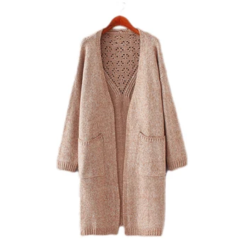 

ZADORIN Women Long Cardigan Solid V Neck Long Sleeve Knitted Sweater Hollow Out Pockets Maxi Cardigan Loose Casual Streetwear