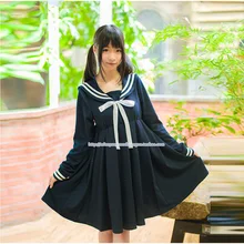 Japonés kawaii girls marinero lolita dress de manga larga harajuku cosplay del anime de alta cintura vestidos de blanco/azul marino traje de marinero