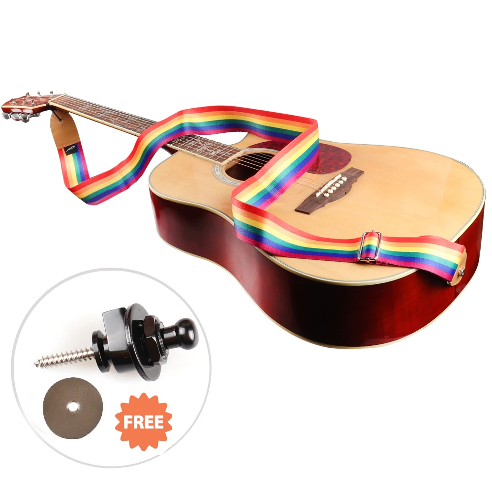 

Correa Guitarra Rainbow Guitar Strap With Lock Color Guitar Strap Hawaiian style acoustic summer Beach vacation gu