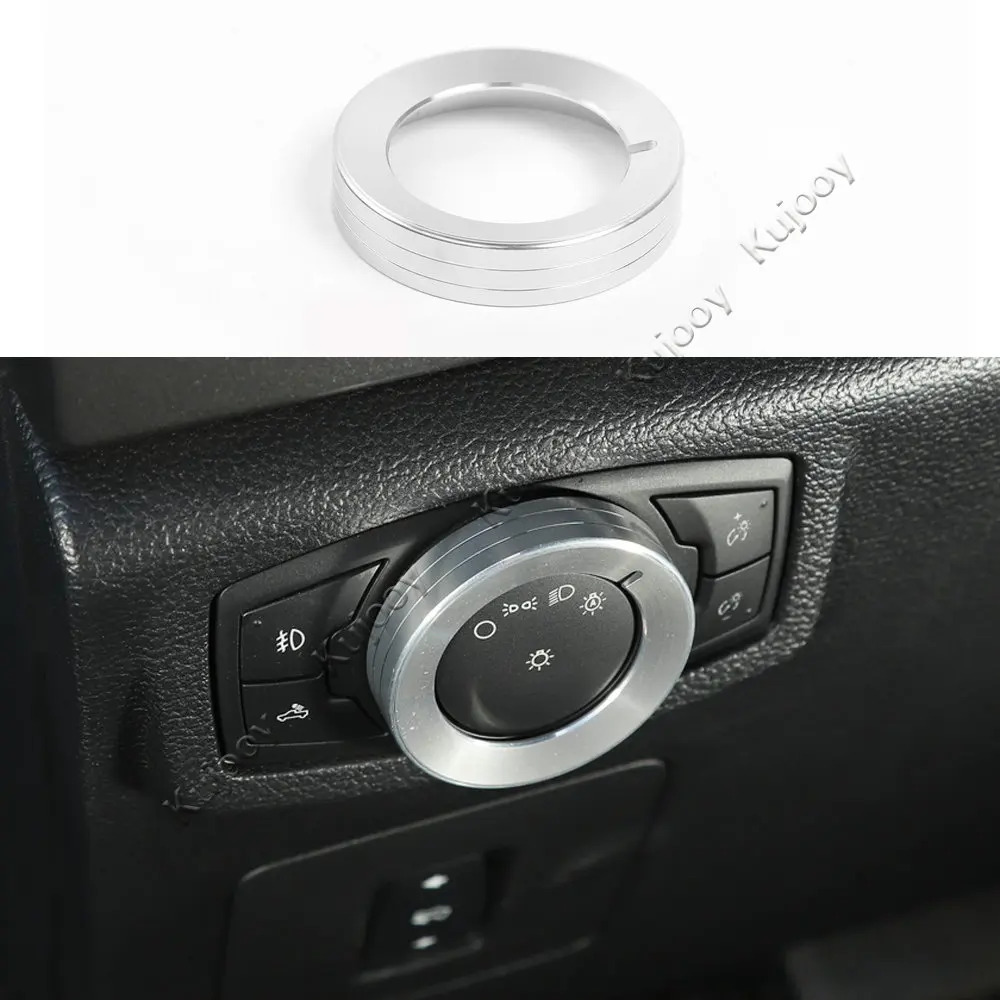 

4 Color Aluminum Front Head Light Lamp Switch Control Button Circle Cover Trim Ring Sticker For Ford Mustang F150 2015-2018