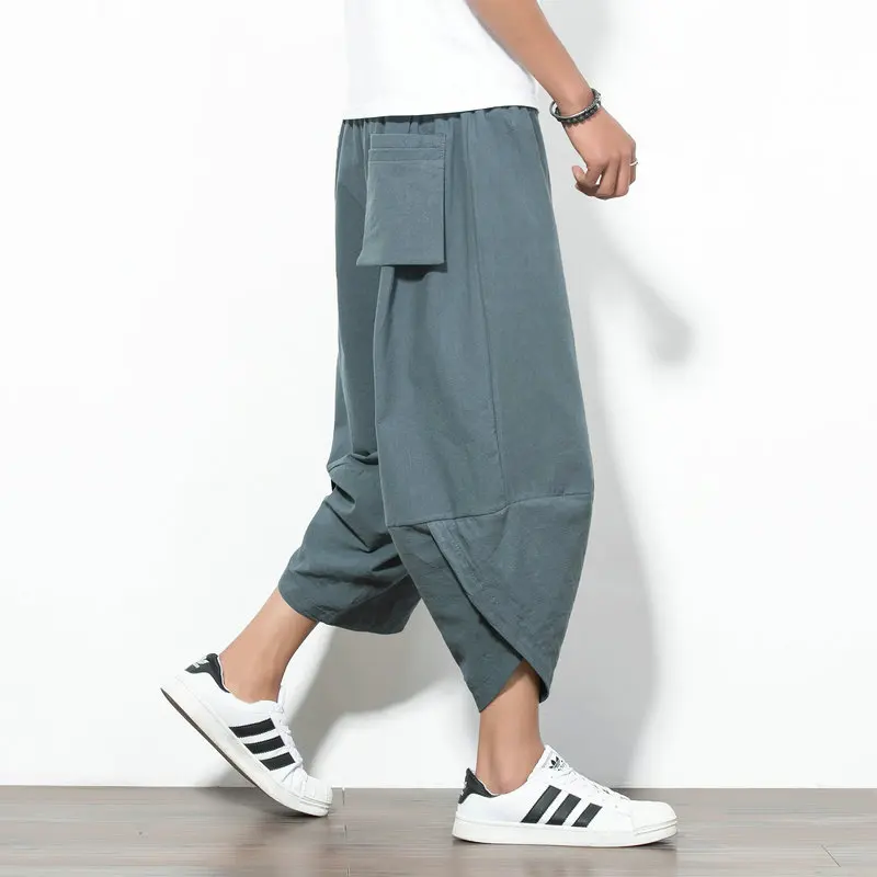 M-5XL! Летние Новые Большие размеры китайский стиль льняные восемь очков широкие брюки мужские свободные брюки хлопковые и льняные брюки